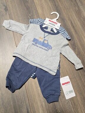 Huggies NEW 3pc Baby Boy Organic Cotton Blue Gift Set Doggies Size 3months NWT